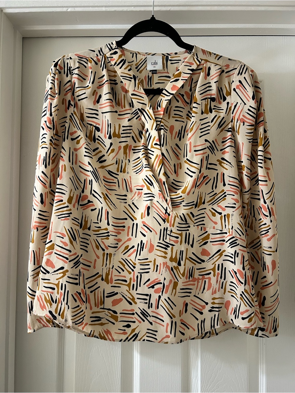 CAbi Cream Blouse with Pink, Mustard & Black Abstract Print